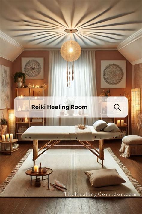 A calm room set up for Reiki training with symbols and crystals