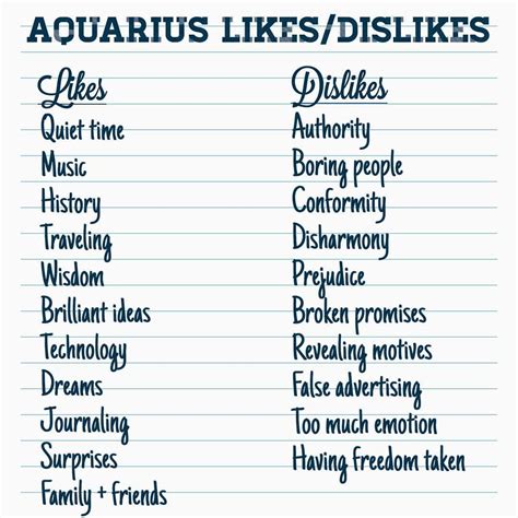 Aquarius Likes and Dislikes