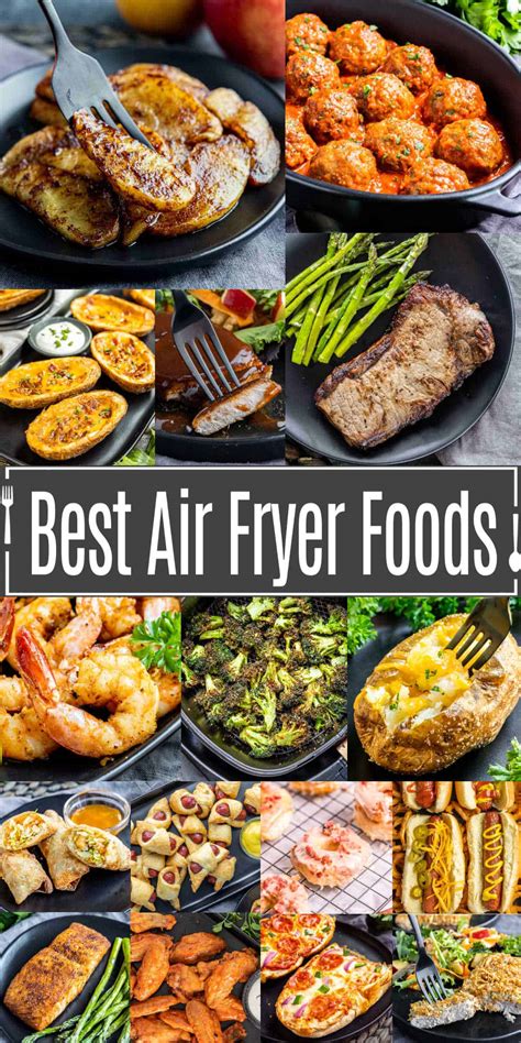 Assortment of foods cooked in an air fryer
