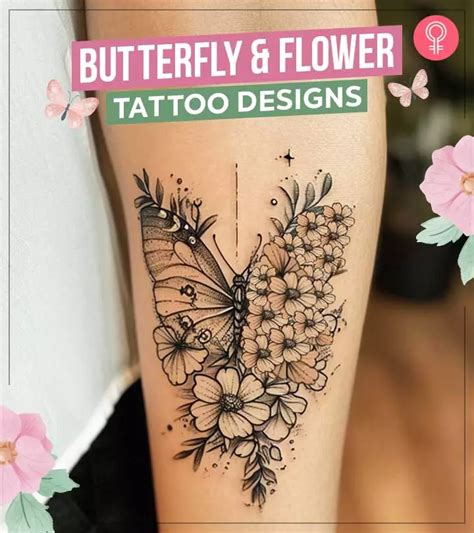 Butterfly and Flower Sagittarius Tattoo