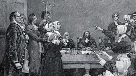 Fanciful representation of the Salem witch trials, lithograph from 1892