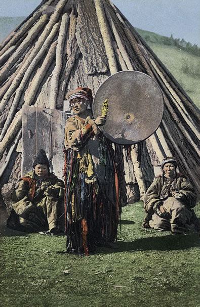 Female shaman with drum from Altai region of Siberia