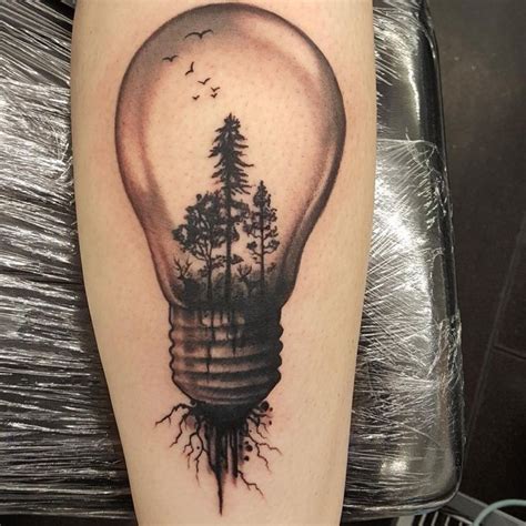 Lightbulb with Trees Sagittarius Tattoo