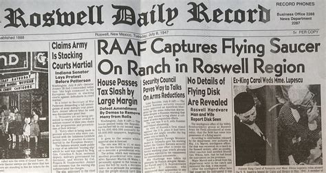 Newspaper Headline about Roswell UFO incident