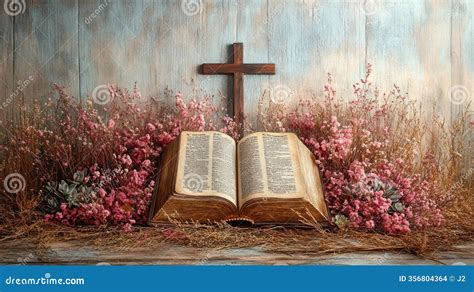 Open Bible with wooden cross