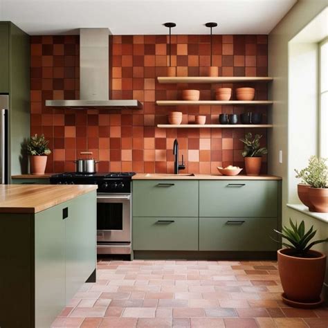 Sage Green Kitchen With Terracotta Tiles