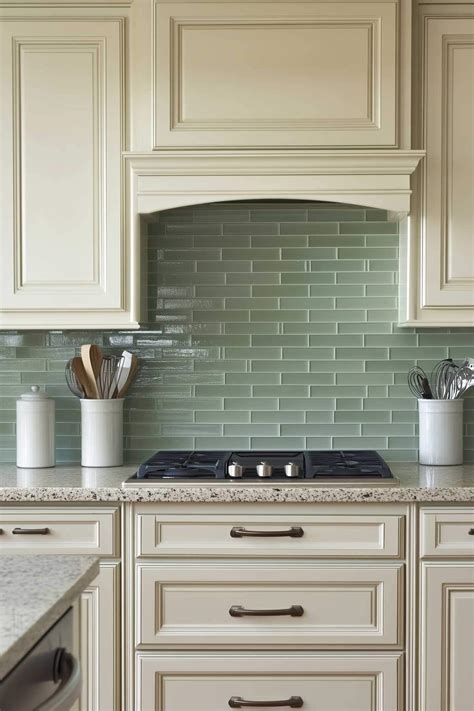 Traditional Kitchen With Sage Green Backsplash