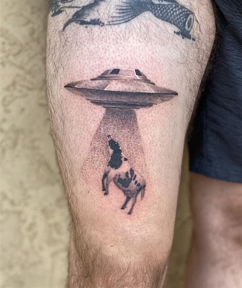 UFO Cow Abduction Tattoo Design