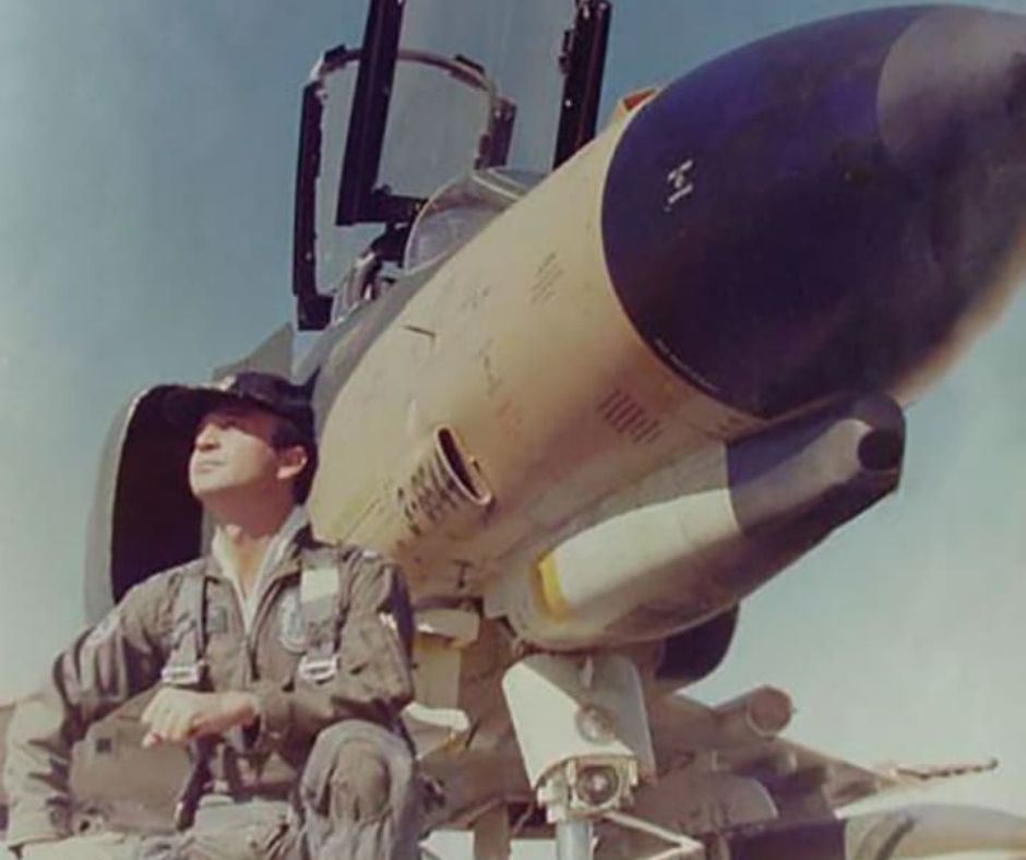 Major Parviz Jafari in front of his F-4 Phantom.