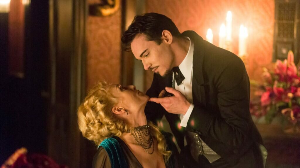 Dracula seducing a woman