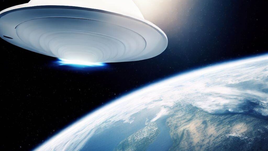 A white ufo above earth

