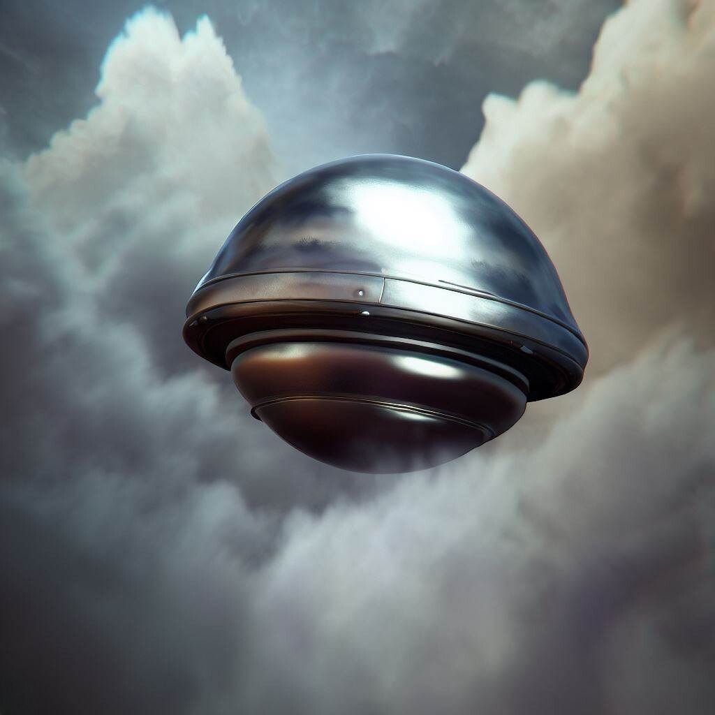 Artistic representation of a metallic extraterrestrial probe in the sky