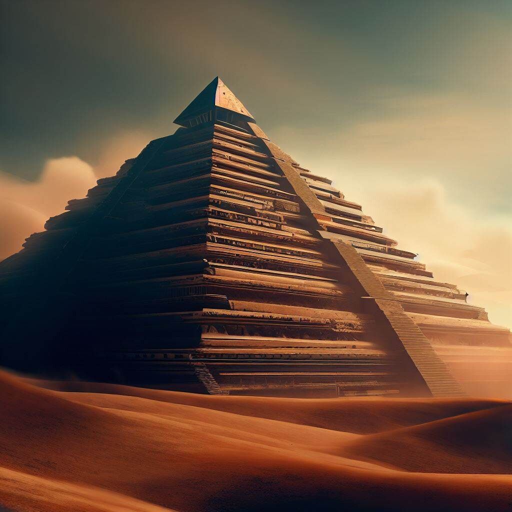 Ancient advanced civilization Pyramid in desert excavation site