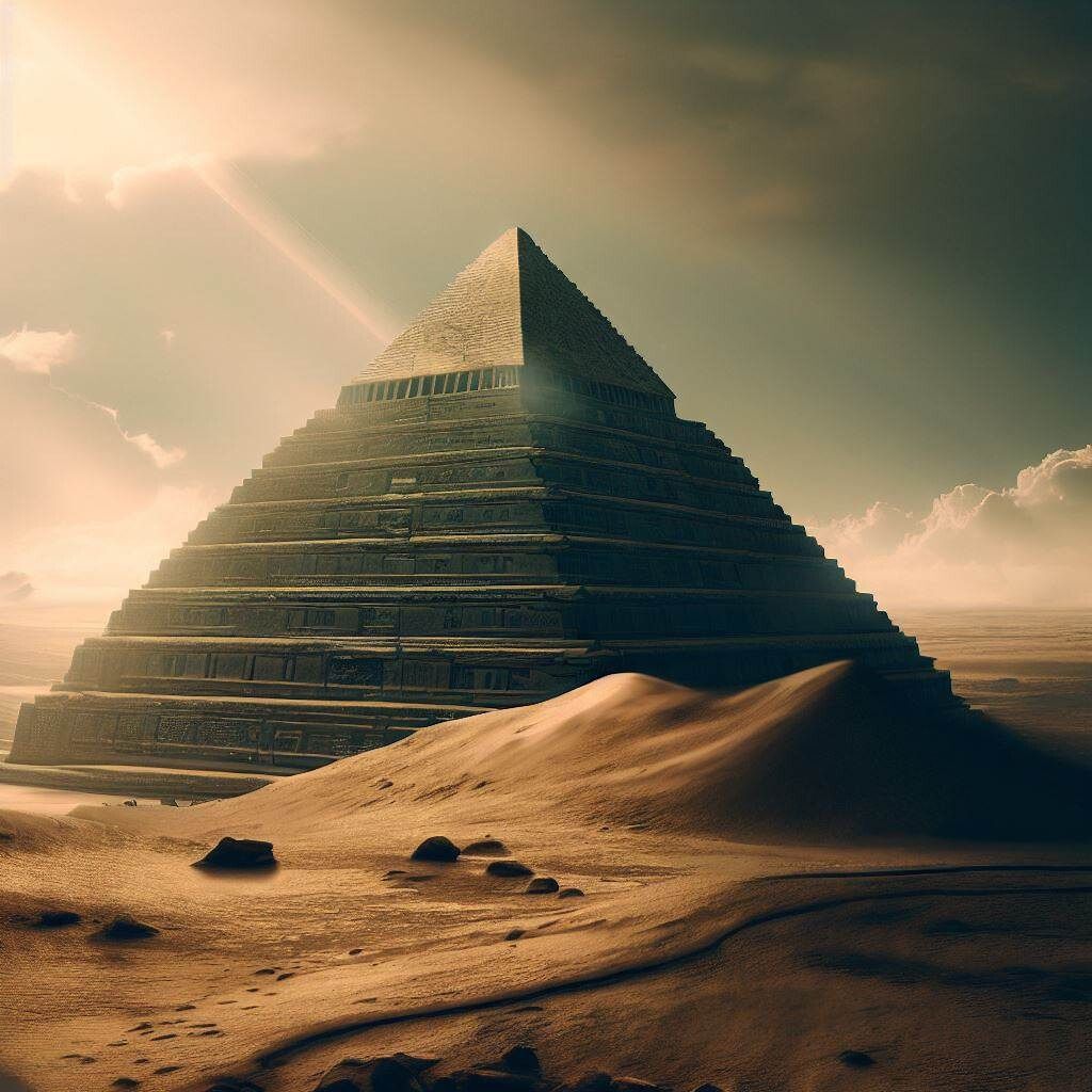 Pyramid from ancient civilization at archaeological desert site