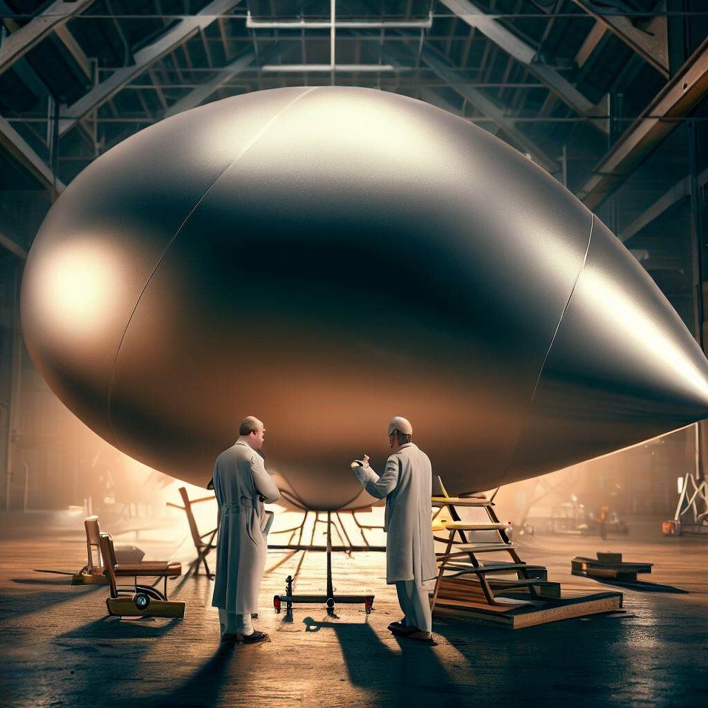 Engineers with silver-gray egg-shaped UFO
