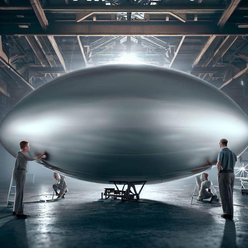 Scientists with metallic silver-gray UFO
