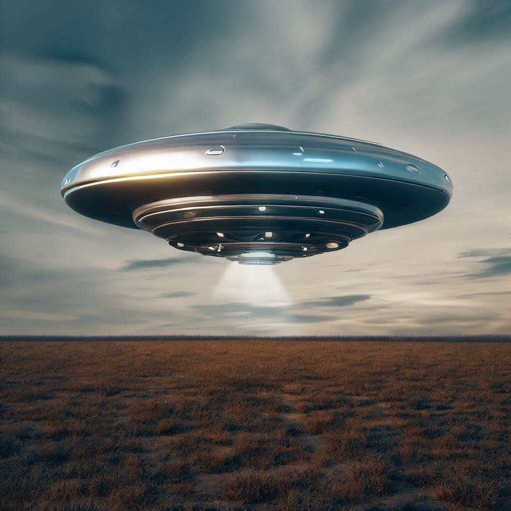 a flying saucer over a field