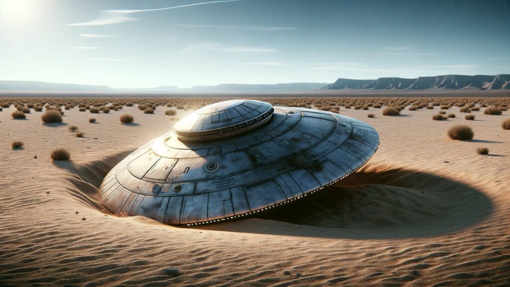 A crashed ufo in the dessert.