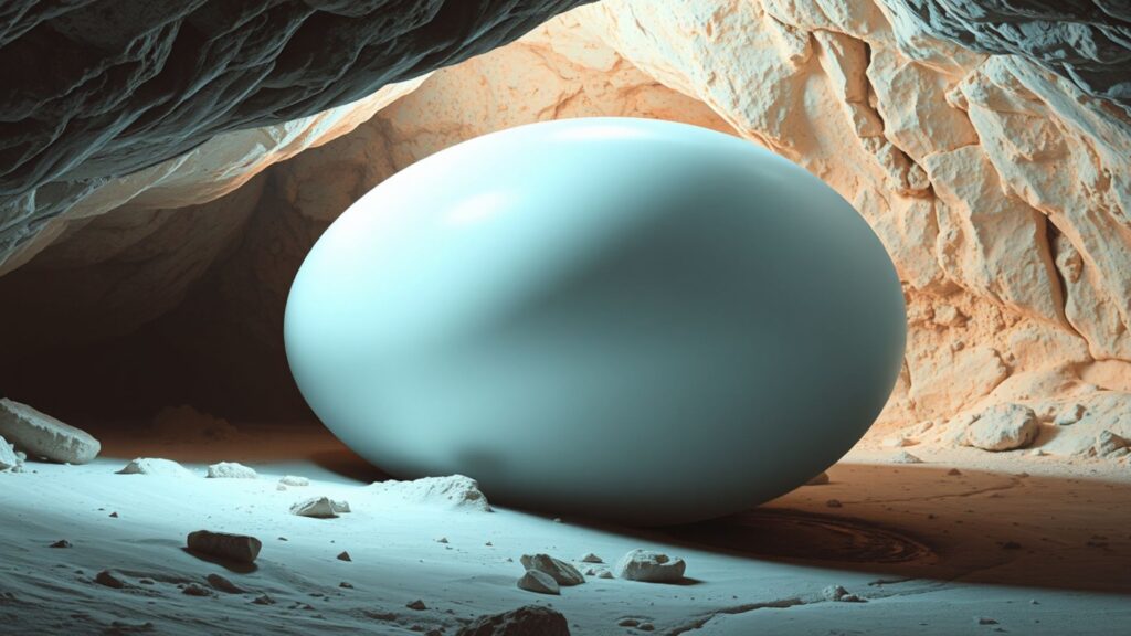 egg-shaped ufo in a cave